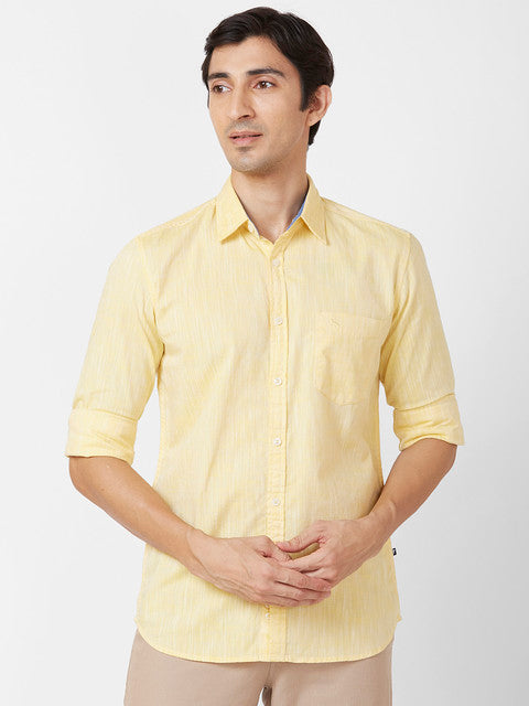Parx Men Yellow Solid Slim Fit Cotton Casual Shirts