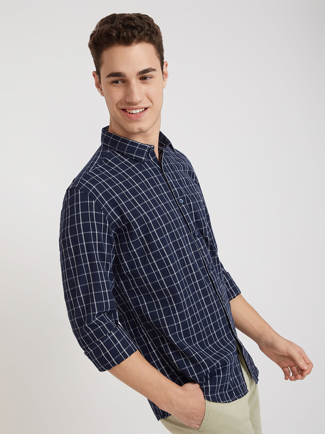 Parx Blue Checks Slim Fit Full Sleeve Cotton Shirt