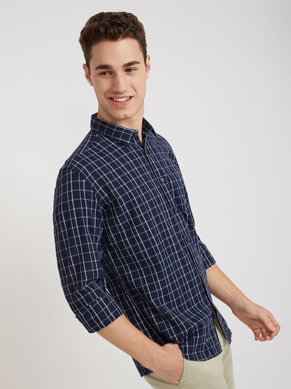 Parx Blue Checks Slim Fit Full Sleeve Cotton Shirt