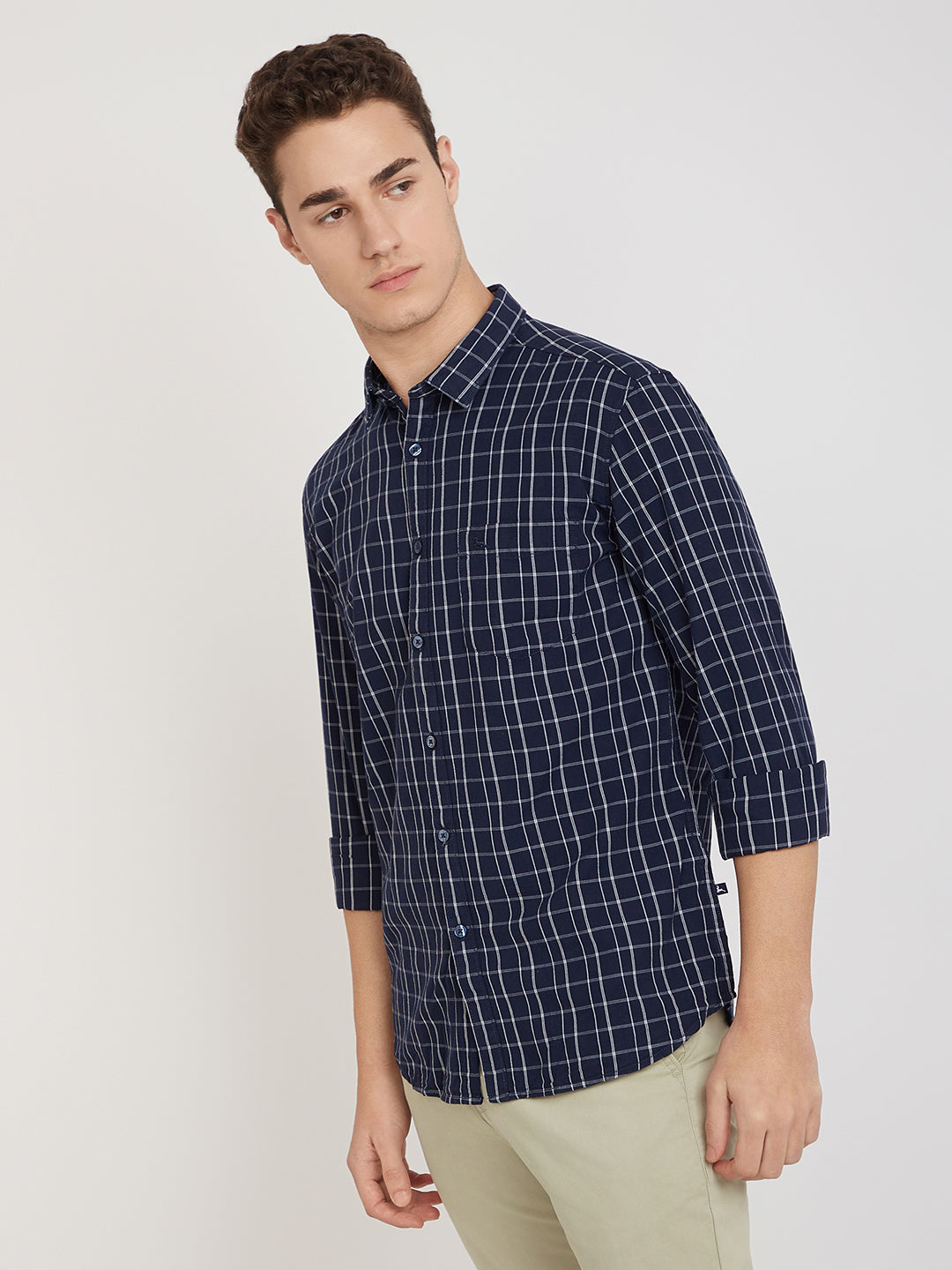 Parx Blue Checks Slim Fit Full Sleeve Cotton Shirt