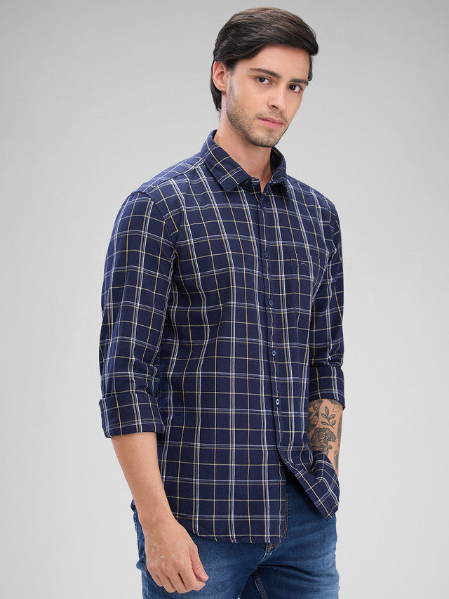 Parx Blue Checks Slim Fit Cotton Casual Shirt