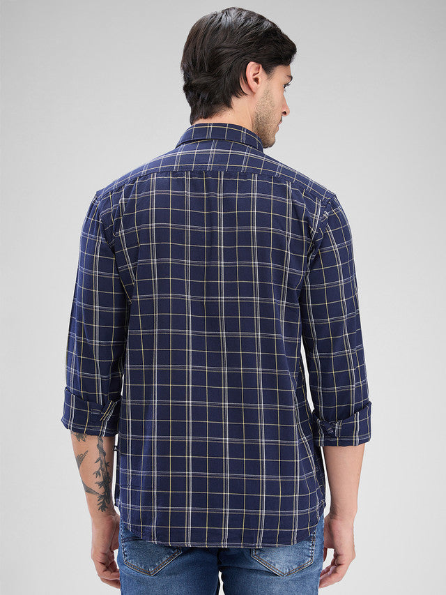 Parx Blue Checks Slim Fit Cotton Casual Shirt