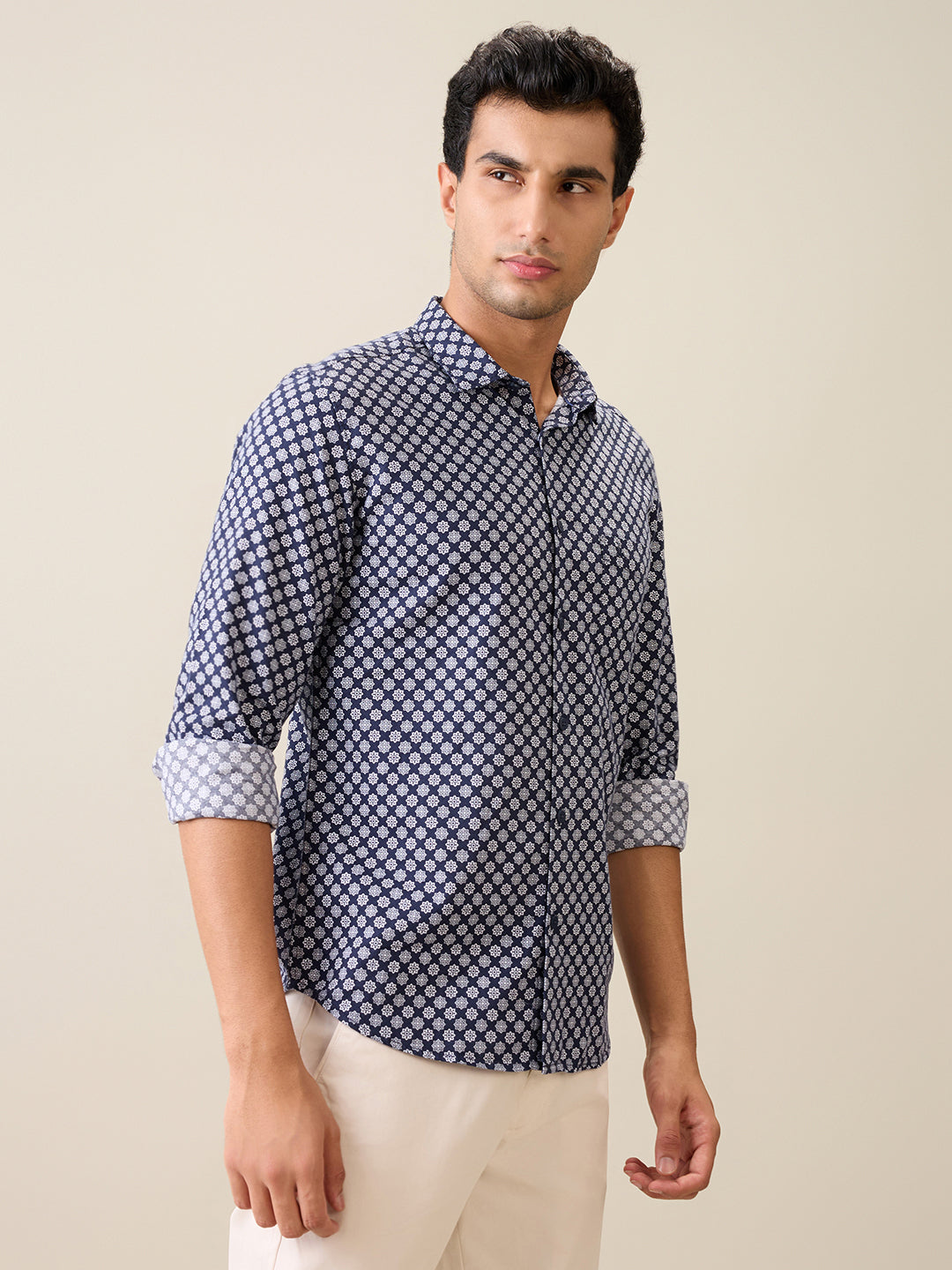Parx Men Blue Printed Slim Fit Cotton Casual Shirt