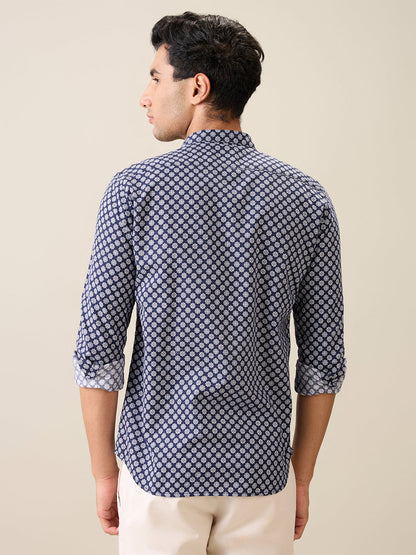 Parx Men Blue Printed Slim Fit Cotton Casual Shirt