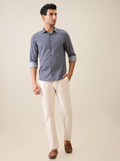 Parx Men Blue Printed Slim Fit Cotton Casual Shirt