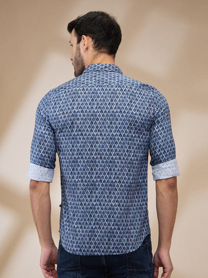 Parx Men Blue Printed Slim Fit Cotton Casual Shirts