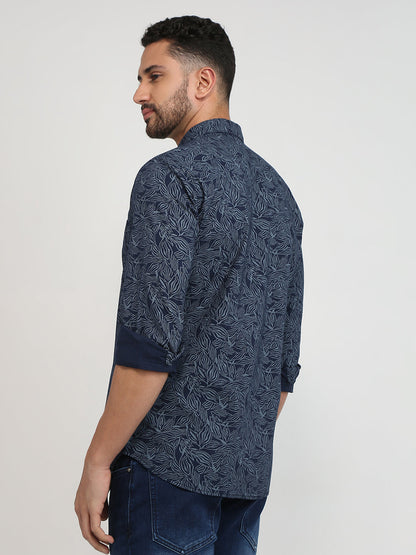 Parx Men Blue Printed Slim Fit Cotton Casual Shirt