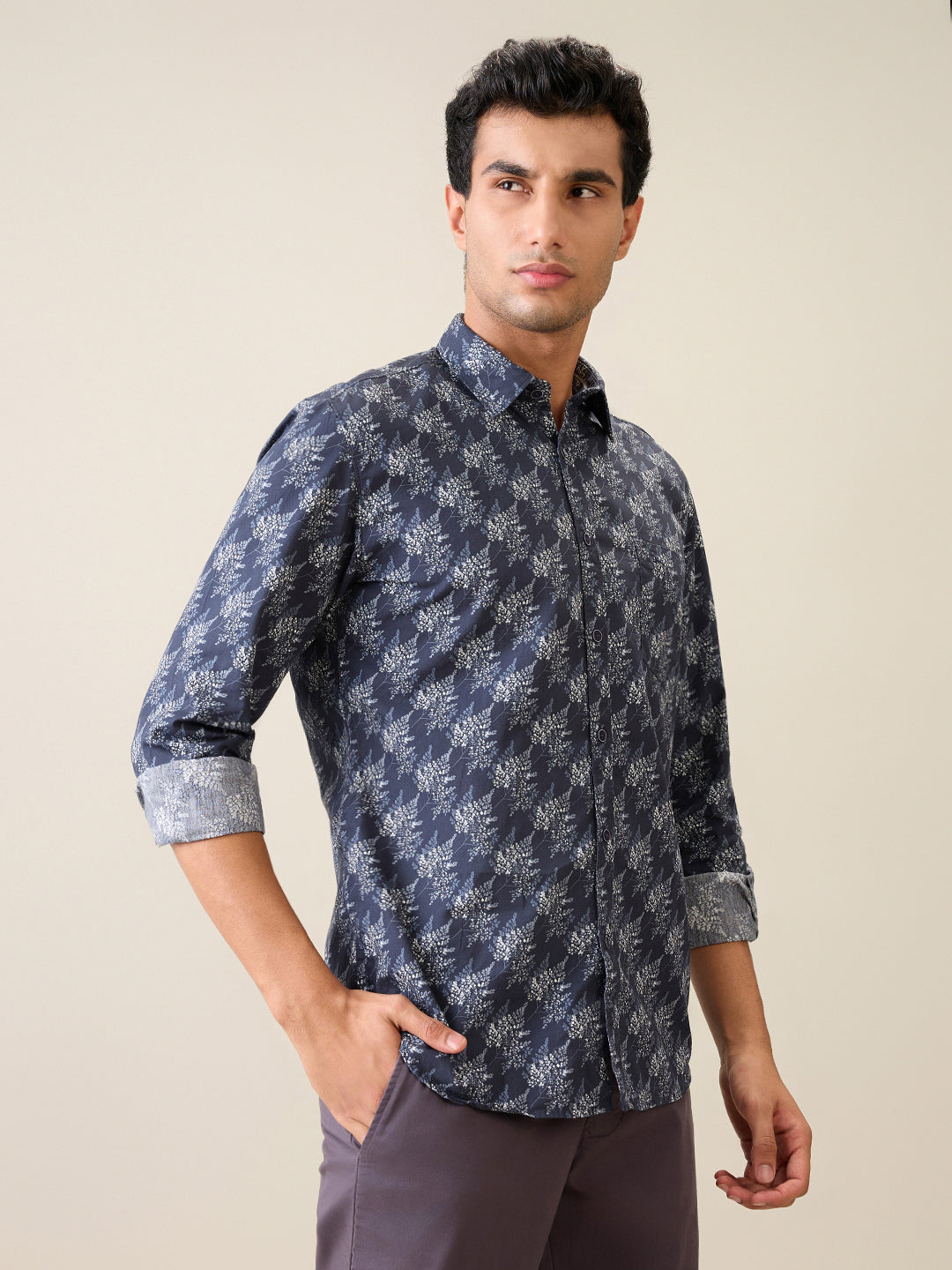 Parx Men Blue Printed Slim Fit Cotton Casual Shirt