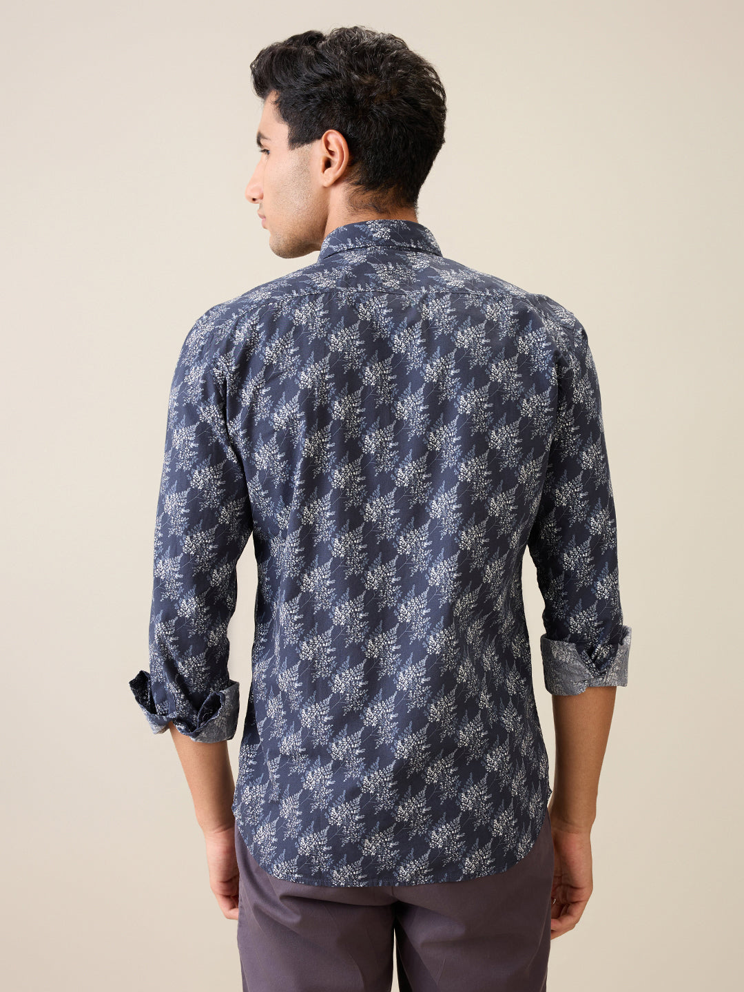 Parx Men Blue Printed Slim Fit Cotton Casual Shirt