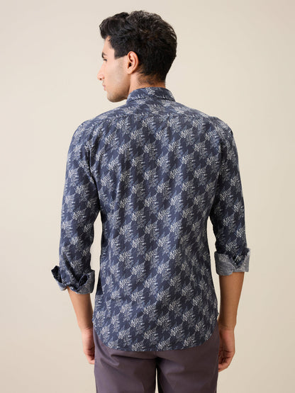 Parx Men Blue Printed Slim Fit Cotton Casual Shirt
