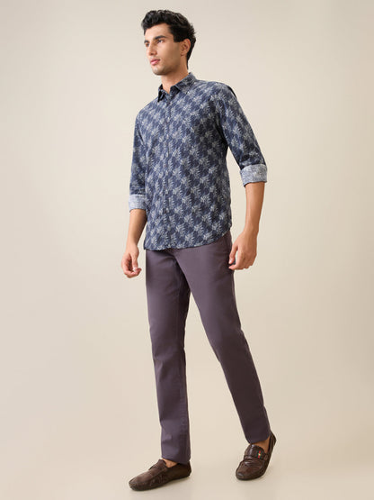 Parx Men Blue Printed Slim Fit Cotton Casual Shirt