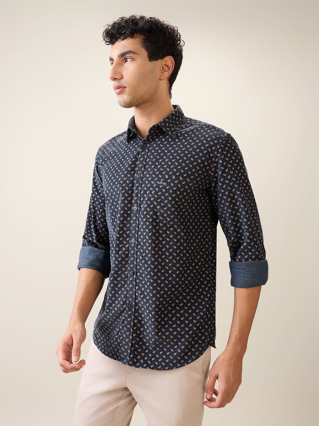 Parx Men Green Printed Slim Fit Cotton Casual Shirt