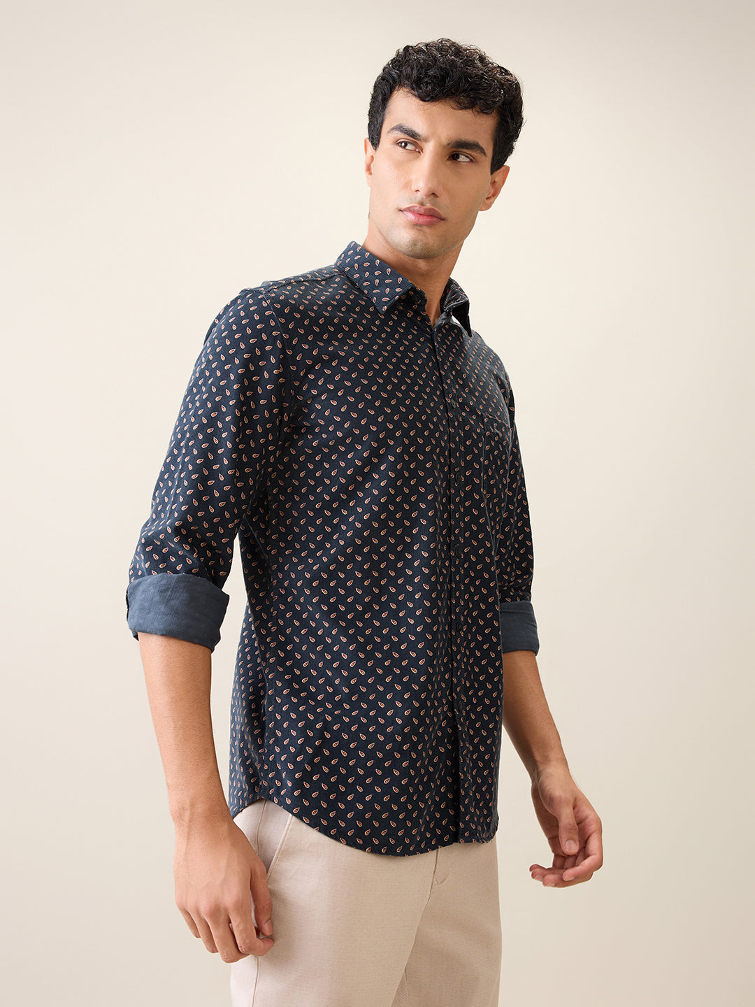 Parx Men Green Printed Slim Fit Cotton Casual Shirt