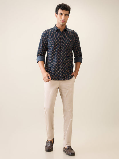 Parx Men Green Printed Slim Fit Cotton Casual Shirt