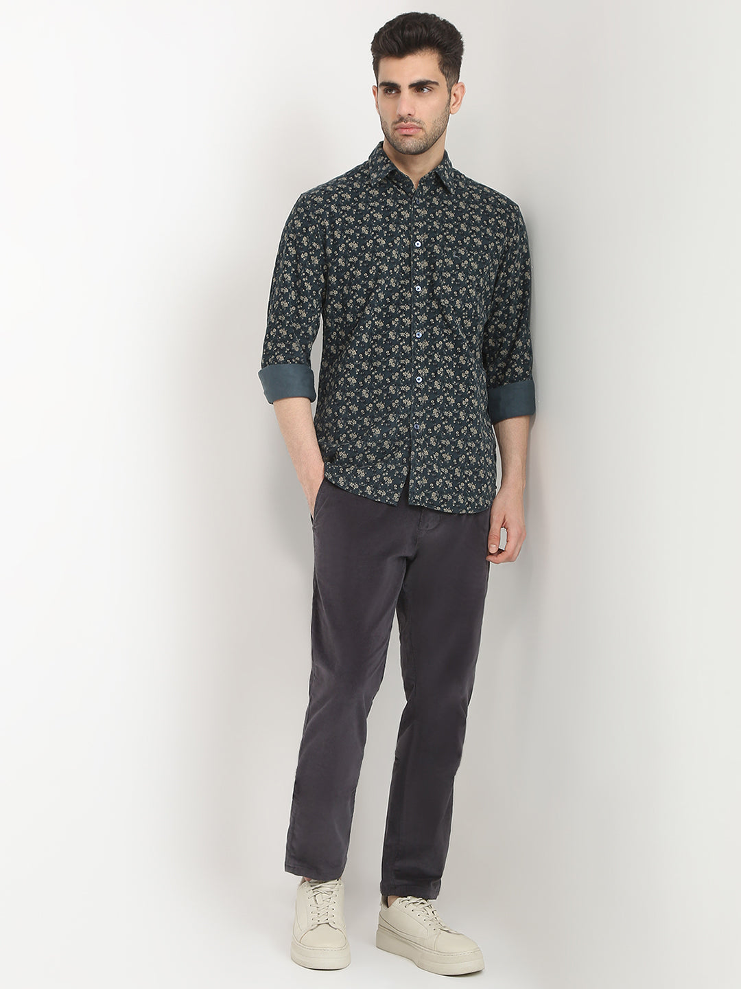 Parx Men Green Printed Slim Fit Cotton Casual Shirt