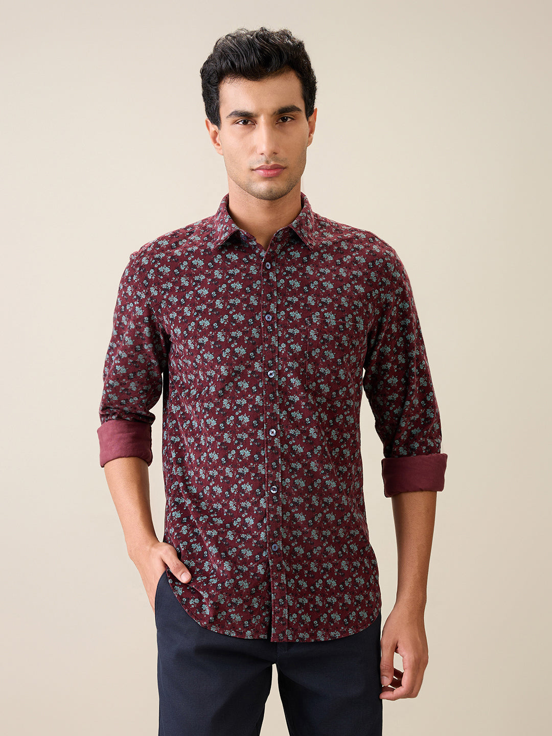 Parx Men Maroon Printed Slim Fit Cotton Casual Shirt