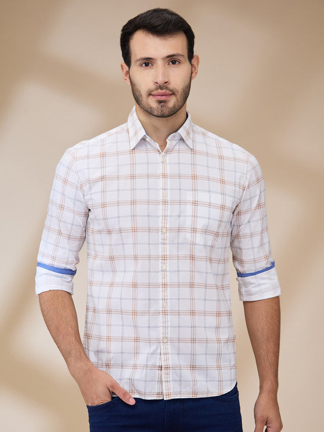 Parx Men Brown Checks Slim Fit Cotton Casual Shirt