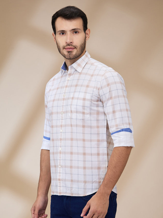 Parx Men Brown Checks Slim Fit Cotton Casual Shirt