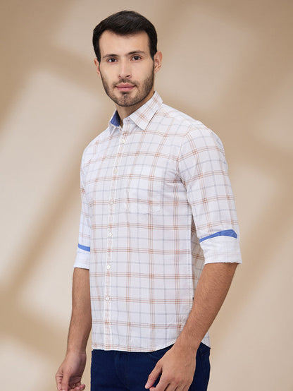 Parx Men Brown Checks Slim Fit Cotton Casual Shirt