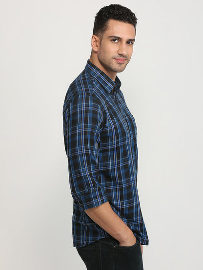 Parx Men Green Checks Slim Fit Cotton Casual Shirt