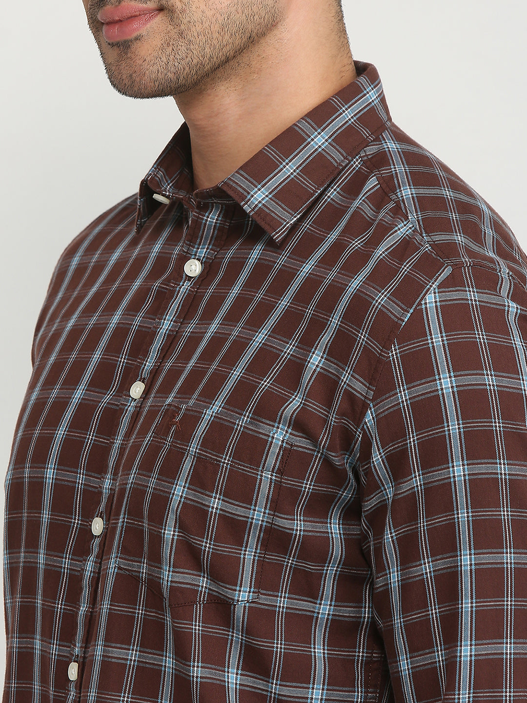 Parx Men Brown Checks Slim Fit Cotton Casual Shirt