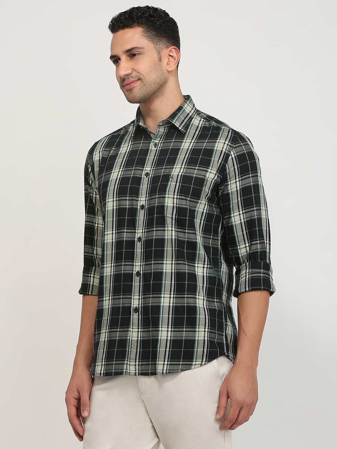 Parx Men Black Checks Slim Fit Cotton Casual Shirt