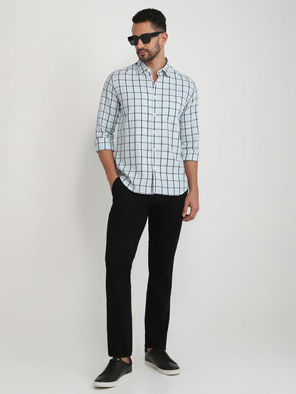 Parx Men Blue Checks Slim Fit Cotton Casual Shirt