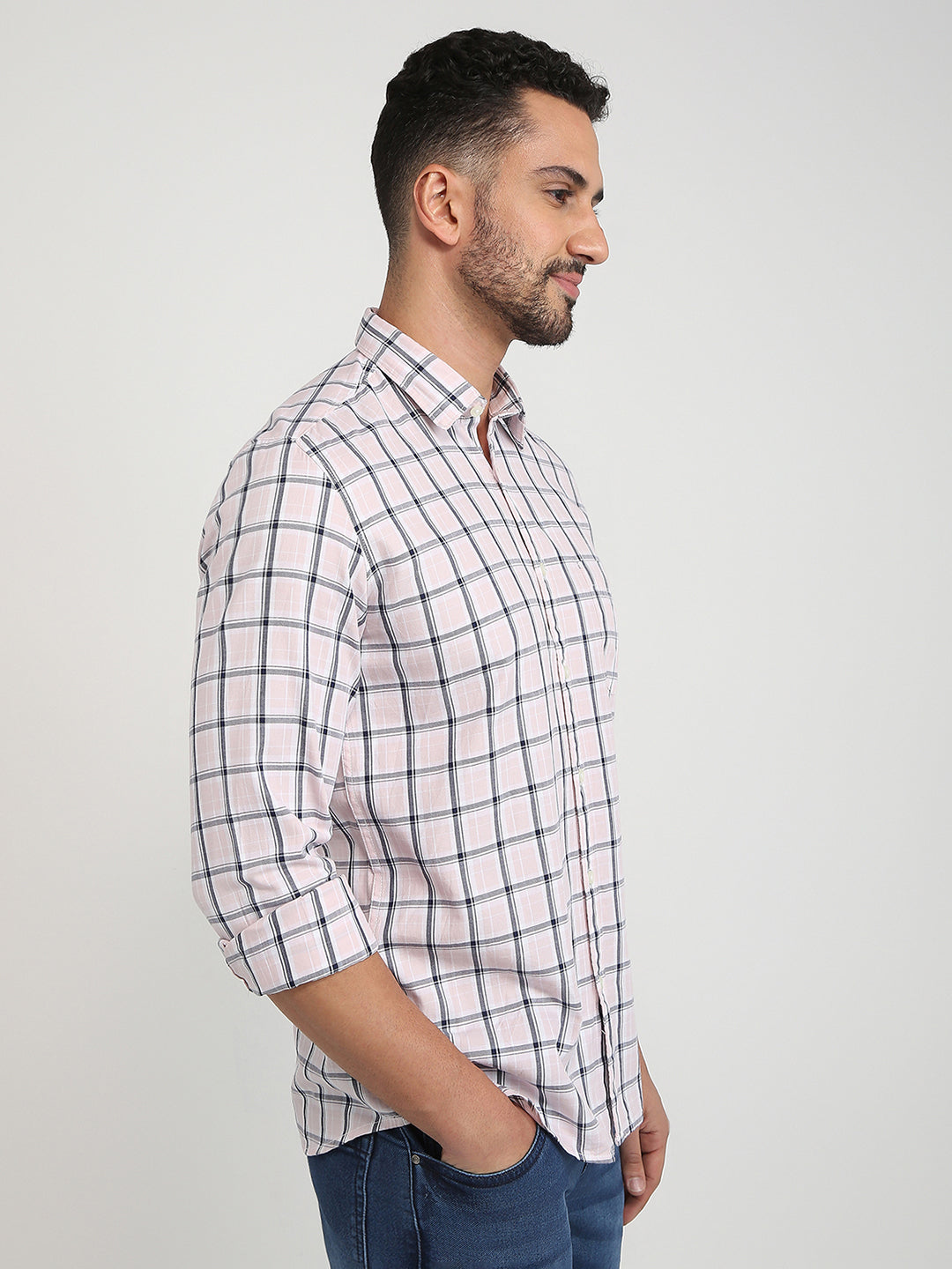 Parx Men Pink Checks Slim Fit Cotton Casual Shirt