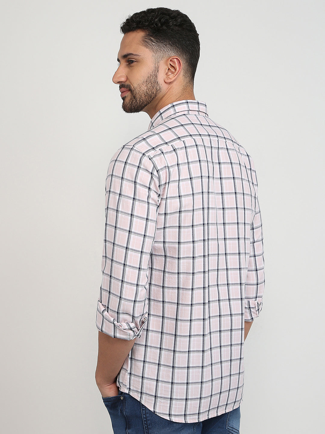 Parx Men Pink Checks Slim Fit Cotton Casual Shirt