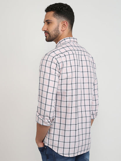Parx Men Pink Checks Slim Fit Cotton Casual Shirt