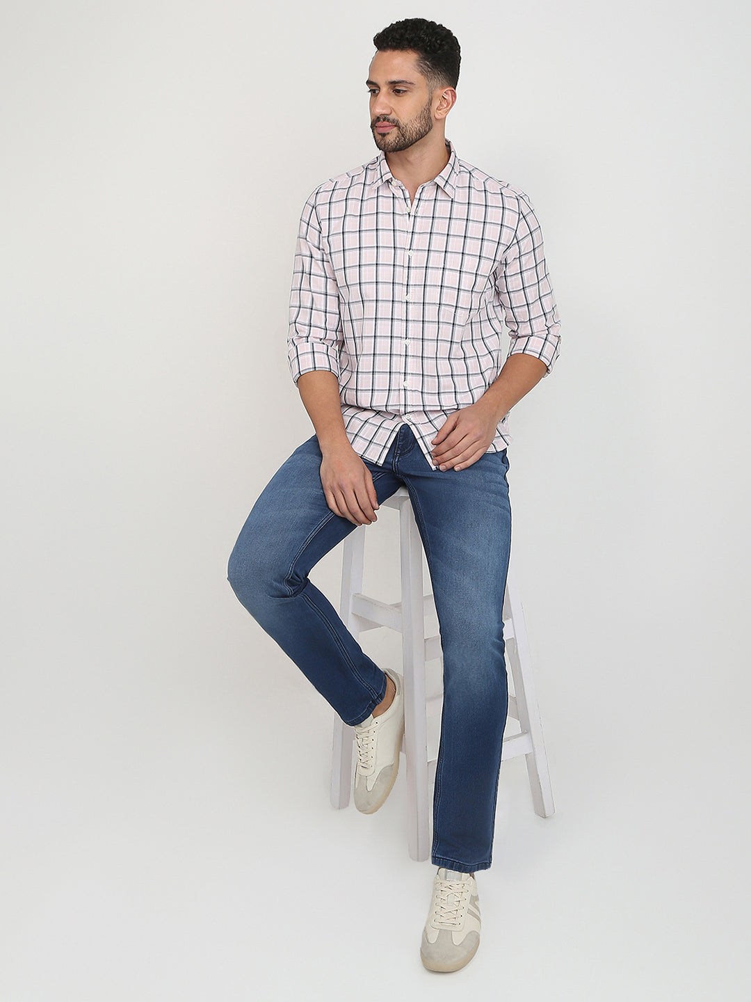 Parx Men Pink Checks Slim Fit Cotton Casual Shirt