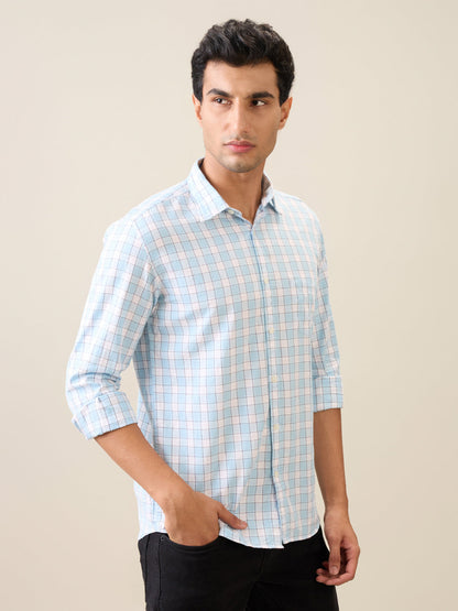 Parx Men Blue Checks Slim Fit Cotton Casual Shirt