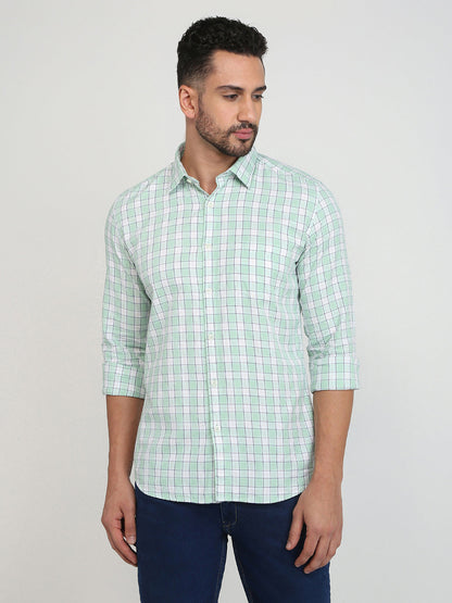 Parx Men Green Checks Slim Fit Cotton Casual Shirt