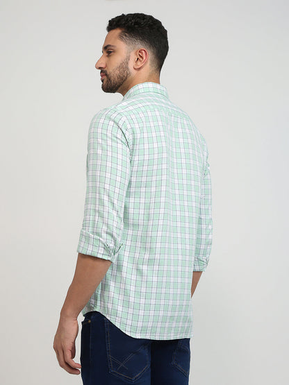 Parx Men Green Checks Slim Fit Cotton Casual Shirt