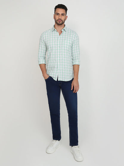 Parx Men Green Checks Slim Fit Cotton Casual Shirt