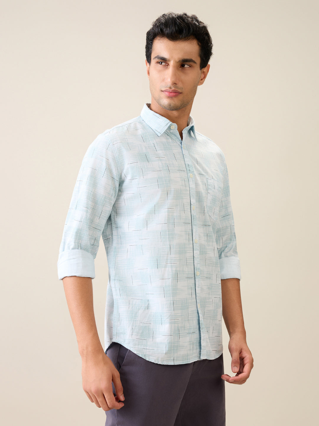 Parx Men Blue Printed Slim Fit Cotton Casual Shirt