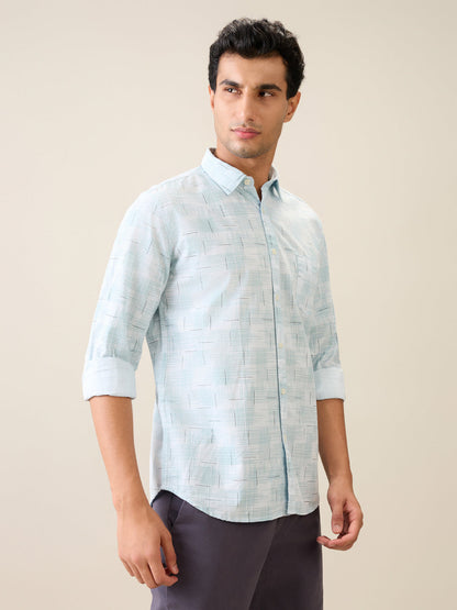 Parx Men Blue Printed Slim Fit Cotton Casual Shirt