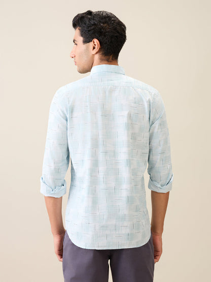 Parx Men Blue Printed Slim Fit Cotton Casual Shirt