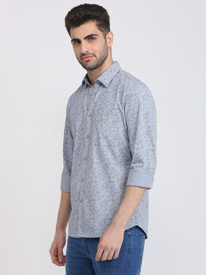 Parx Men Grey Printed Slim Fit Cotton Casual Shirt