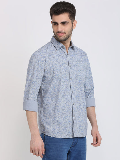 Parx Men Grey Printed Slim Fit Cotton Casual Shirt