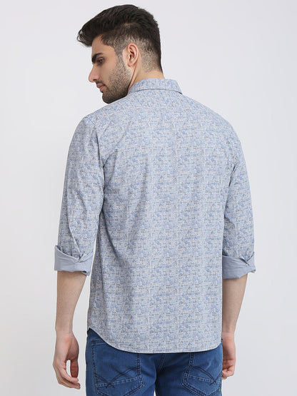 Parx Men Grey Printed Slim Fit Cotton Casual Shirt