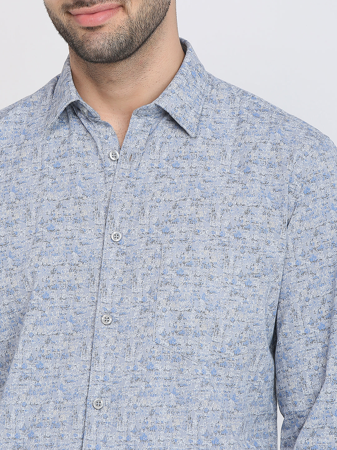 Parx Men Grey Printed Slim Fit Cotton Casual Shirt