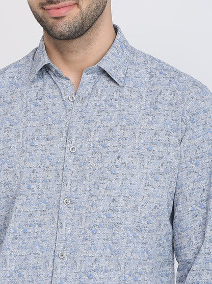 Parx Men Grey Printed Slim Fit Cotton Casual Shirt