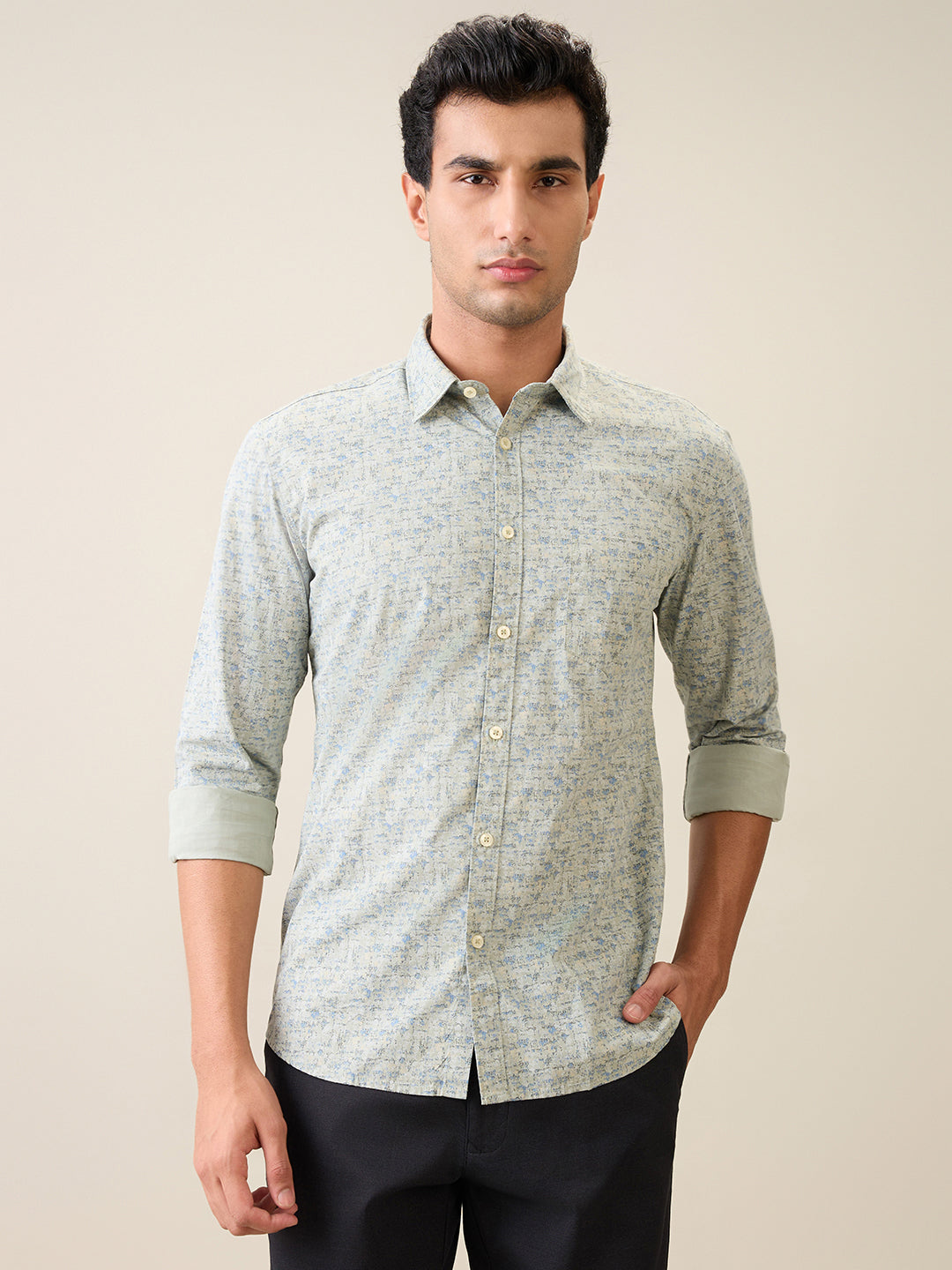 Parx Men Green Printed Slim Fit Cotton Casual Shirt