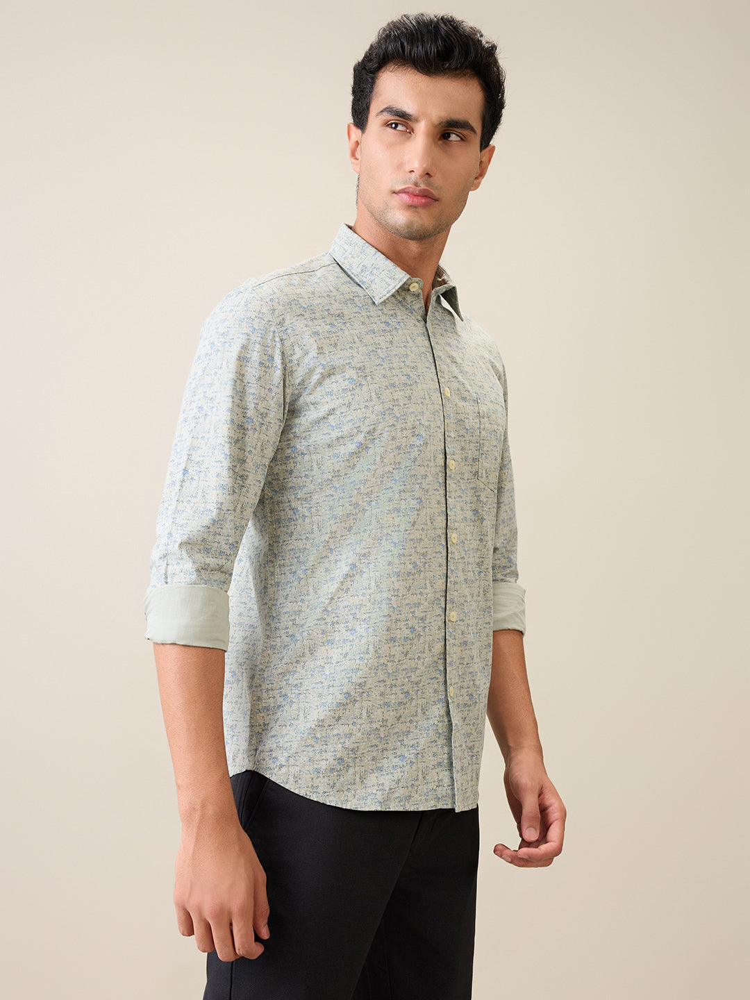 Parx Men Green Printed Slim Fit Cotton Casual Shirt