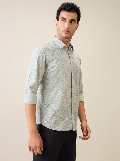 Parx Men Green Printed Slim Fit Cotton Casual Shirt