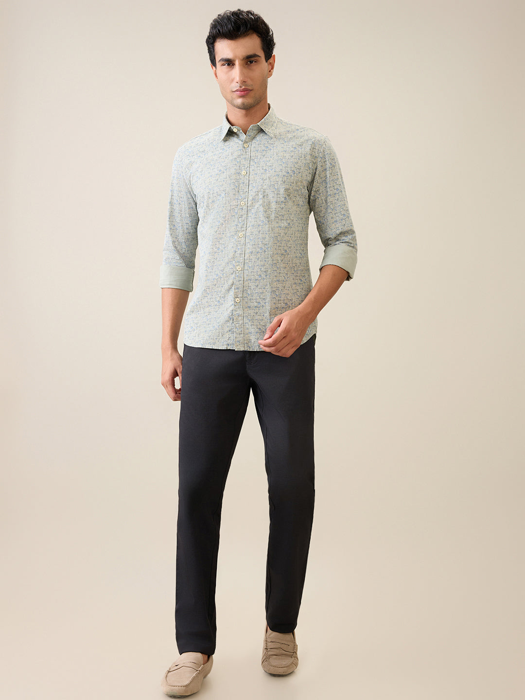 Parx Men Green Printed Slim Fit Cotton Casual Shirt