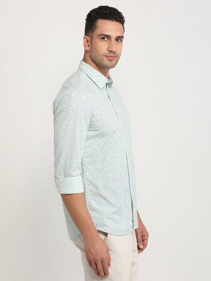 Parx Men Green Printed Slim Fit Cotton Casual Shirt