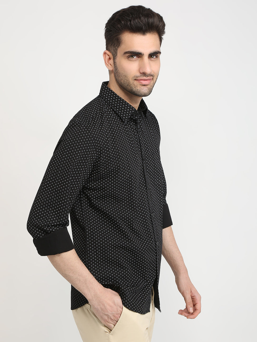 Parx Men Black Printed Slim Fit Cotton Casual Shirt