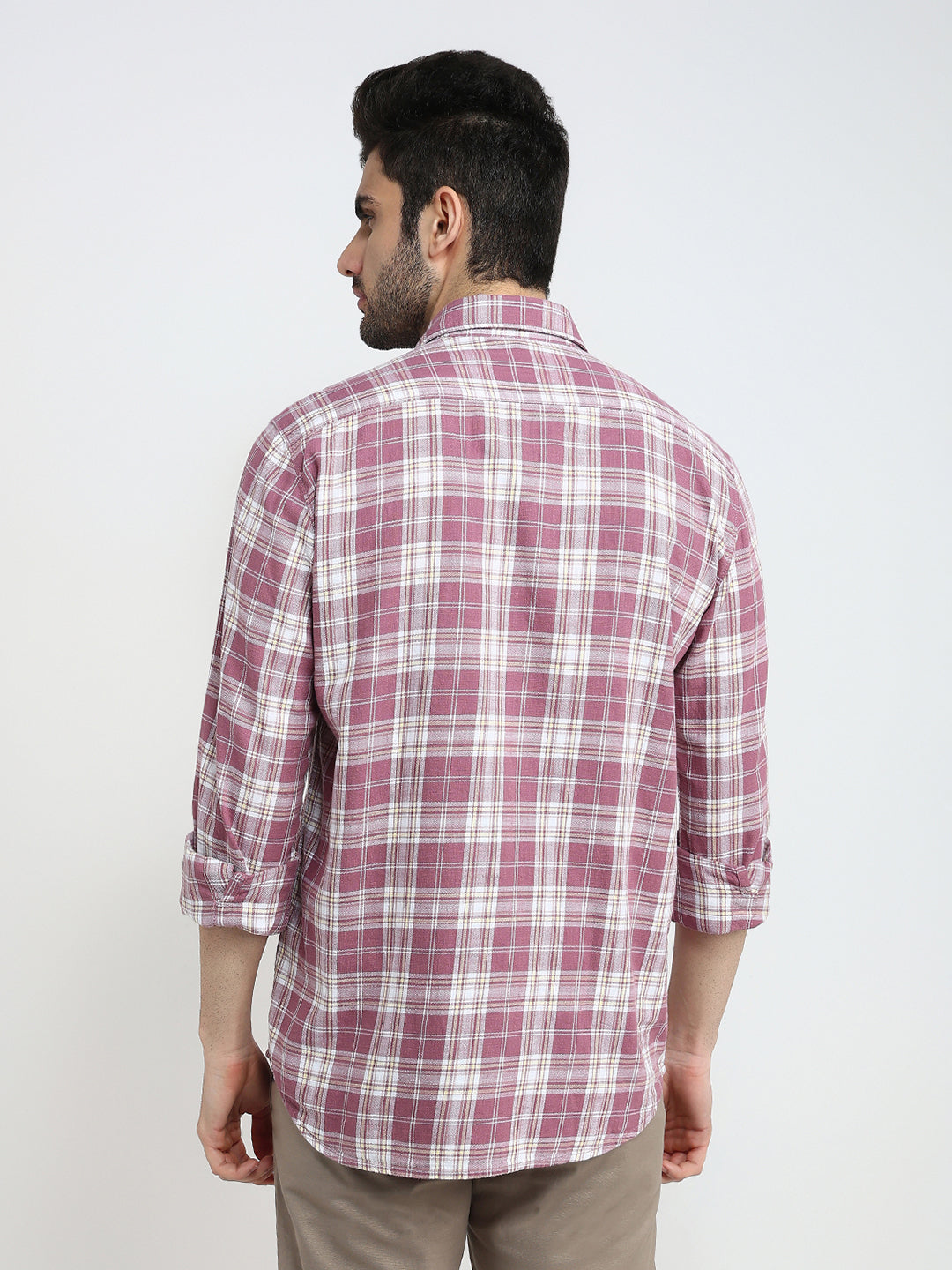 Parx Men Red Checks Slim Fit Cotton Full Sleeve Casual Shirt